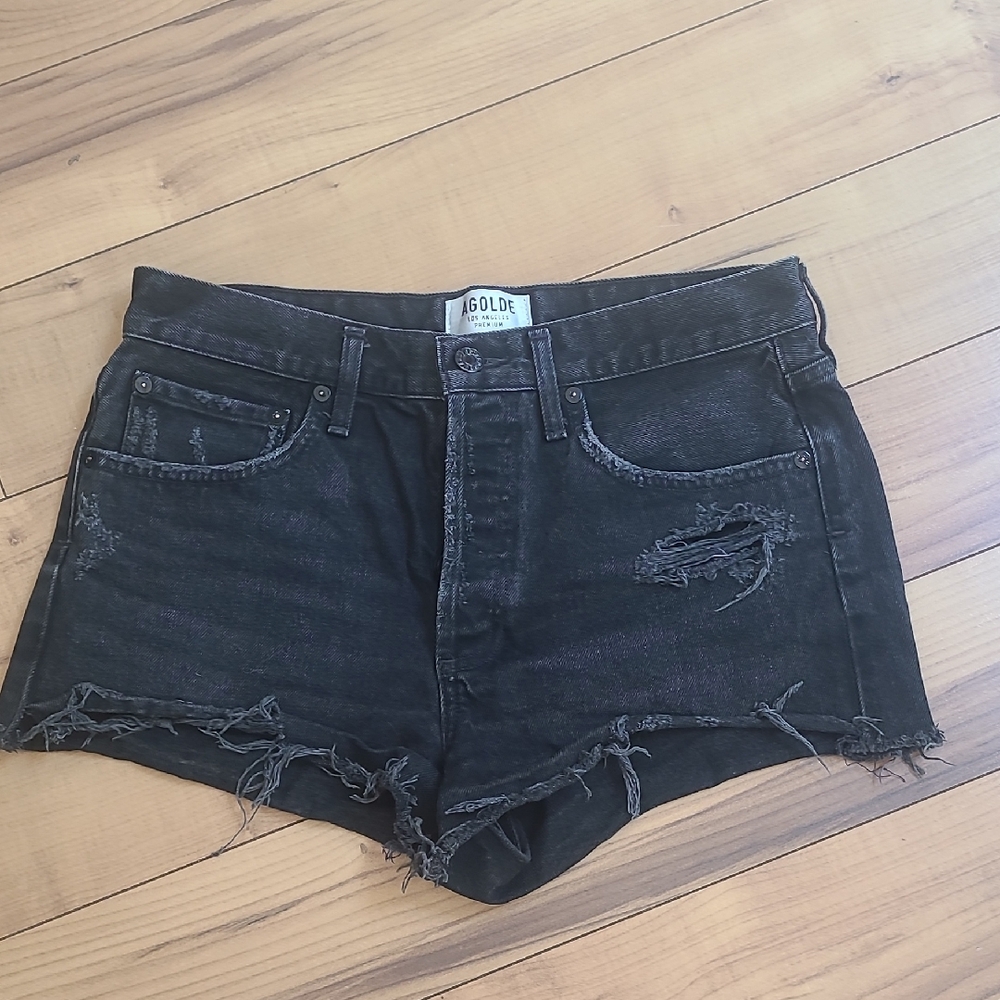 Agolde Black High-Waisted Distressed Jean Shorts